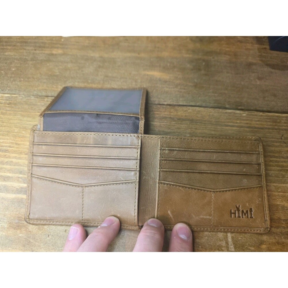 HIMI Men's Brown Bifold Wallet with Logo, ID Window & Credit Card Slots